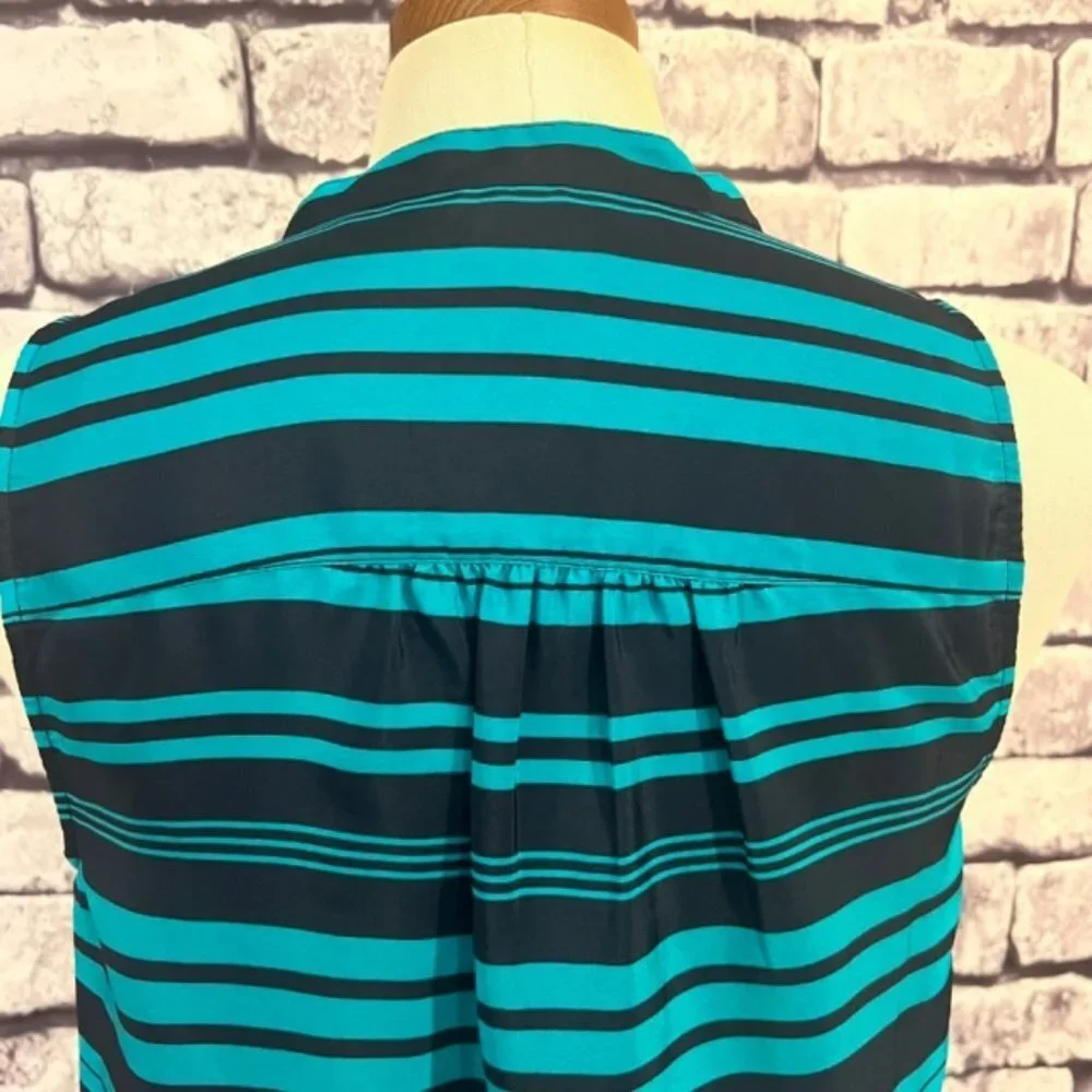 J. Crew Navy & Green Sleeveless Button Down Blouse Size 6